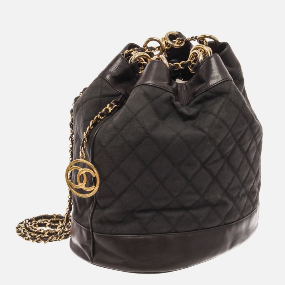 Chanel Black Canvas CC Chain Bucket Bag, Rare Vintage, Made in Italy - Picture 15 of 15